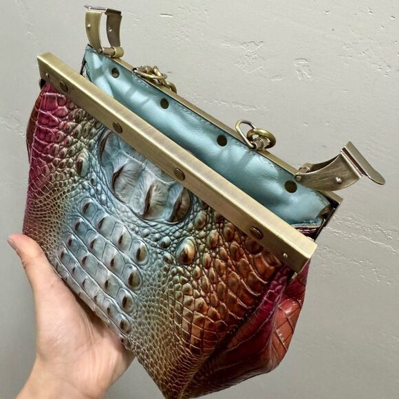 Unique Croc-embossed Cowhide Handmade Double Sides Push Lock Handbag & 2 Straps - Picture 13 of 16
